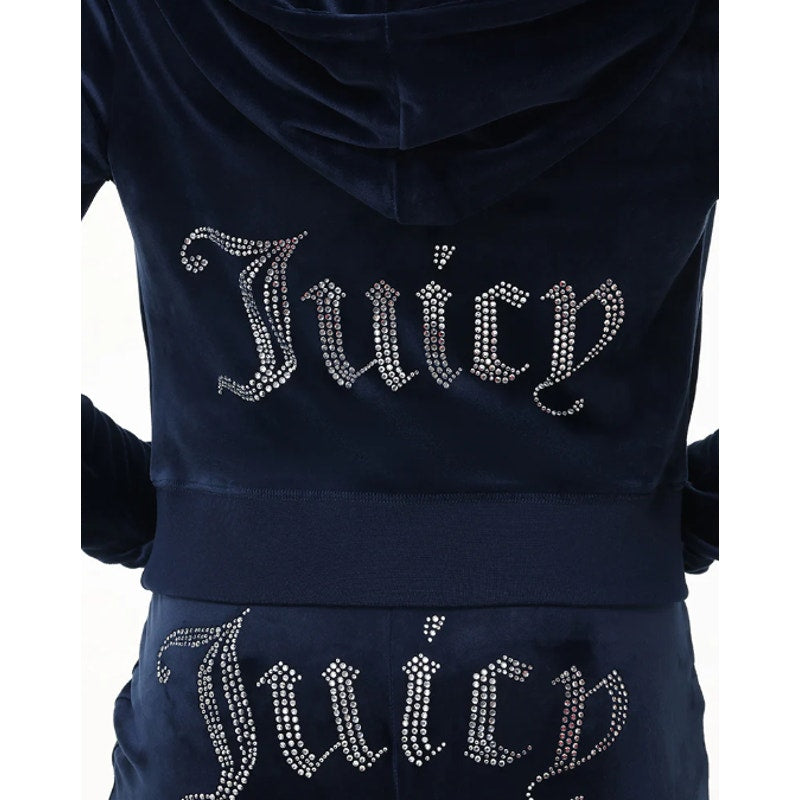JUICY COUTURE Women's OG Big Bling Velour Hoodie Medium Regal Blue Zip NWT
