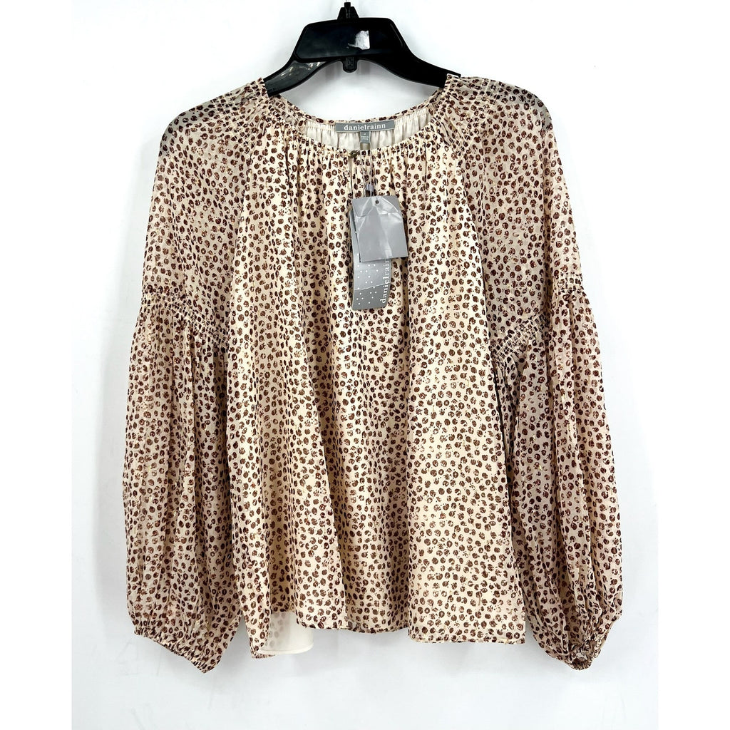 DANIEL RAINN Womens Ikat Blouse Medium Cream Red Print Long Sleeve NWT