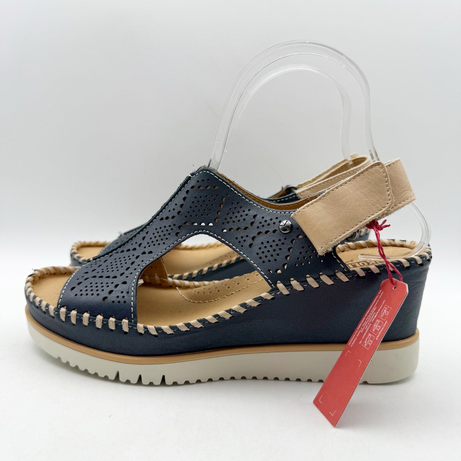 Pikolinos Womens Aguadulce Wedge Sandals EU 37 US 7 Blue Leather NWOB