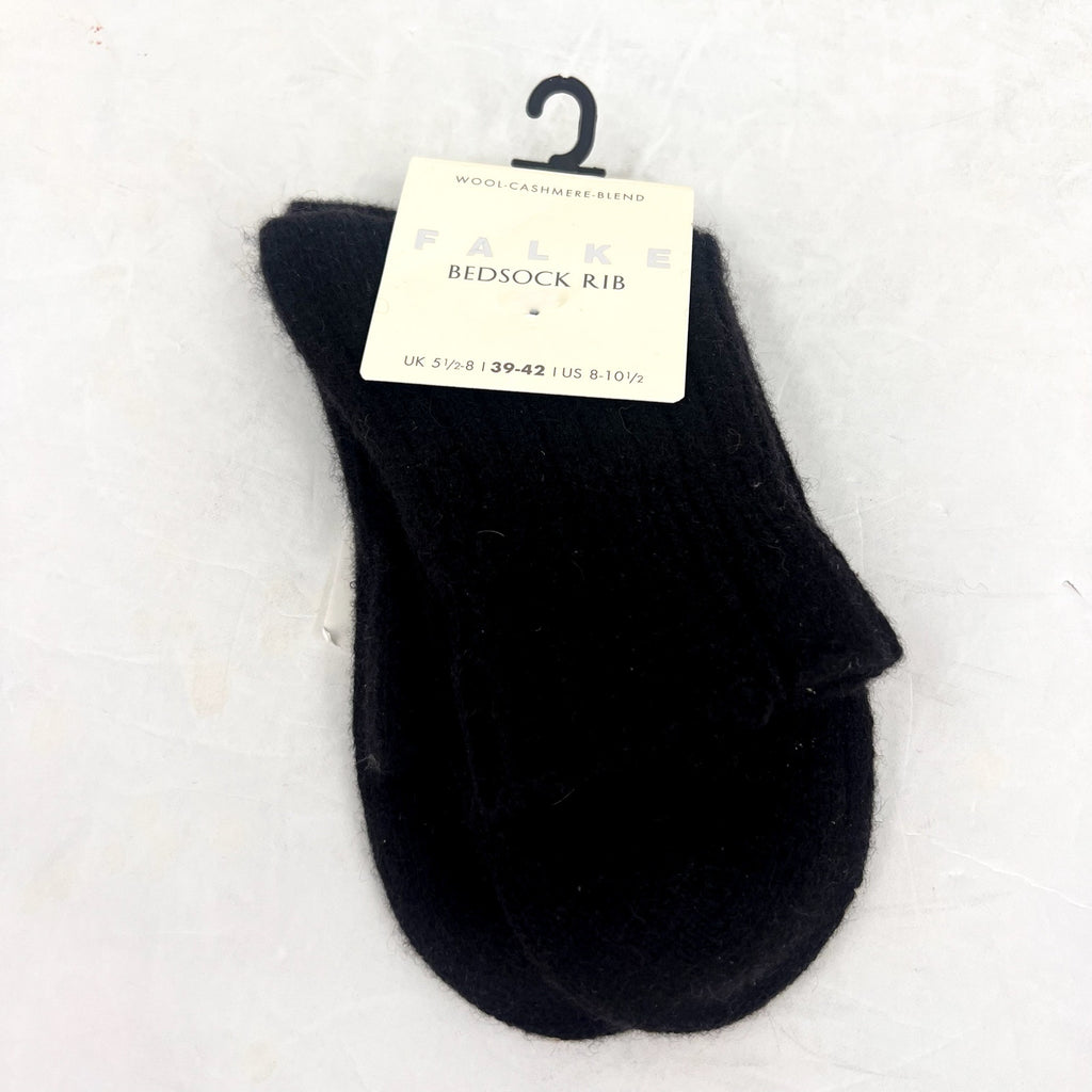FALKE Women's Rib Bed Socks US 8-10.5 EU 39-42 Black Mid Calf Wool Cashmere NWT