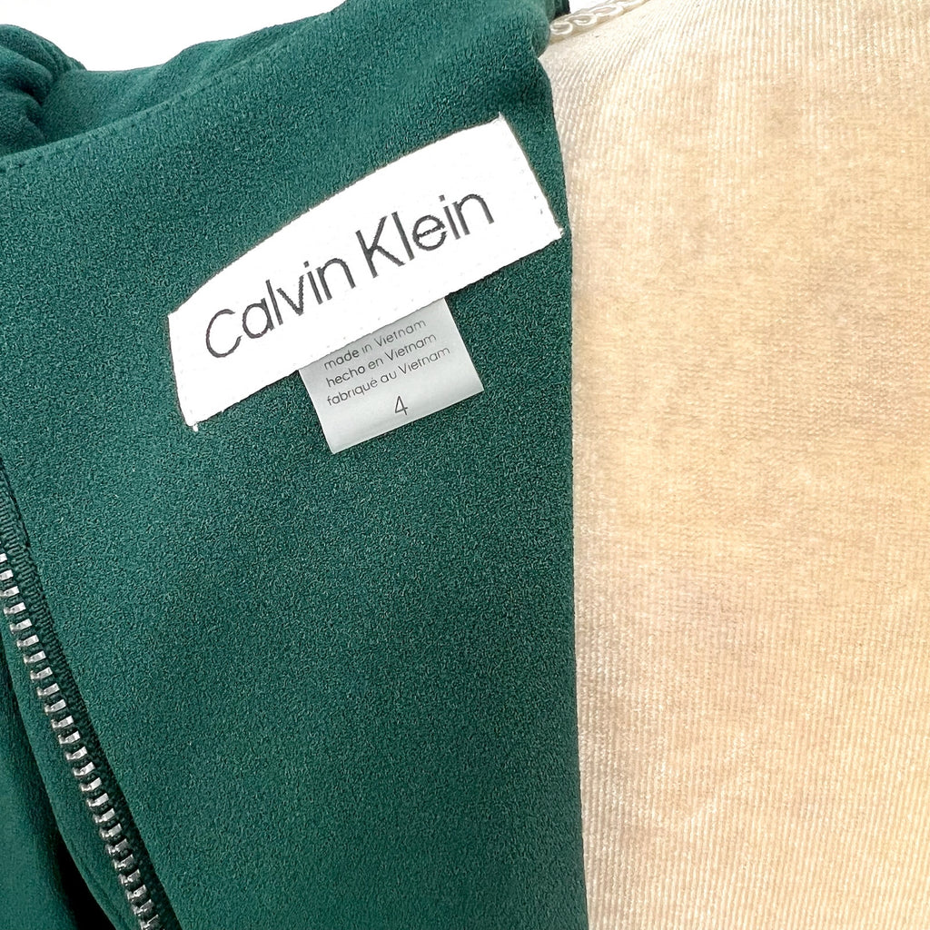 CALVIN KLEIN Scuba Crepe Midi Dress Size 4 Malachite Green 3/4 Puff Sleeve NWT