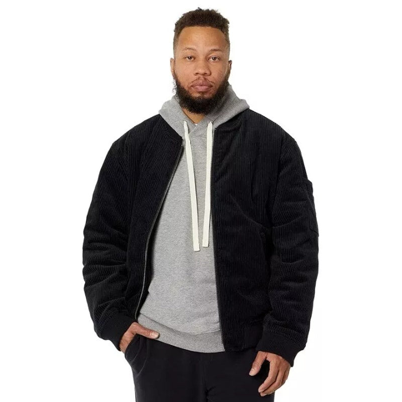 LABEL Unisex Go-To Corduroy Bomber Jacket Medium Black Full Zip Long Sleeve NWT