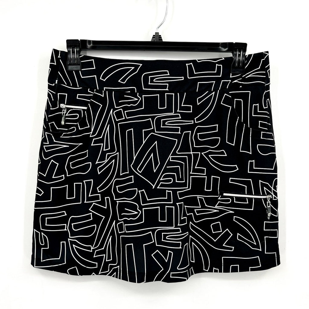 JAMIE SADOCK Women's 16" Hieroglyphics Skort Large Jet Black Print SPF NWT