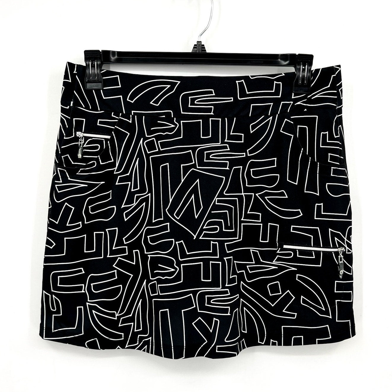 JAMIE SADOCK Women's 16" Hieroglyphics Skort Large Jet Black Print SPF NWT