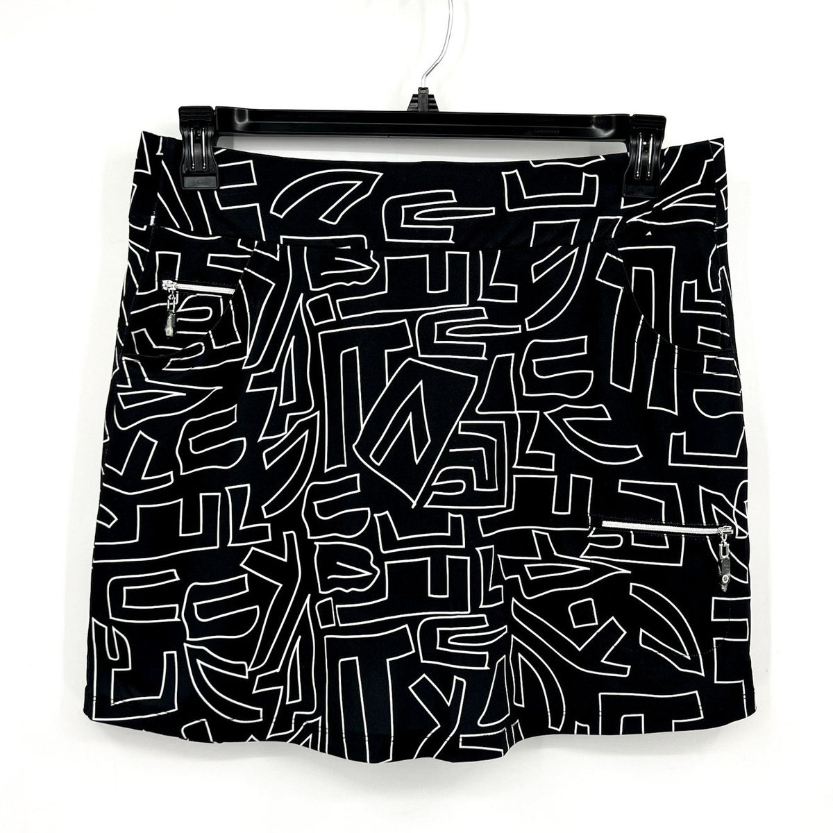 JAMIE SADOCK Women's 16" Hieroglyphics Skort Large Jet Black Print SPF NWT