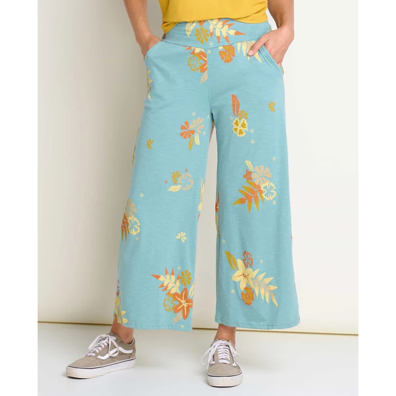 TOAD & CO Women's Chaka Wide Leg Pants Medium Mineral Blue Floral Print NWT