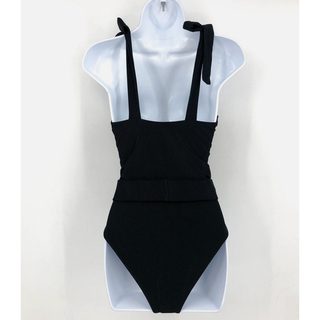 BEACH RIOT Women's Sydney One Piece Swimsuit Small Black Belt Tie Strap NWT