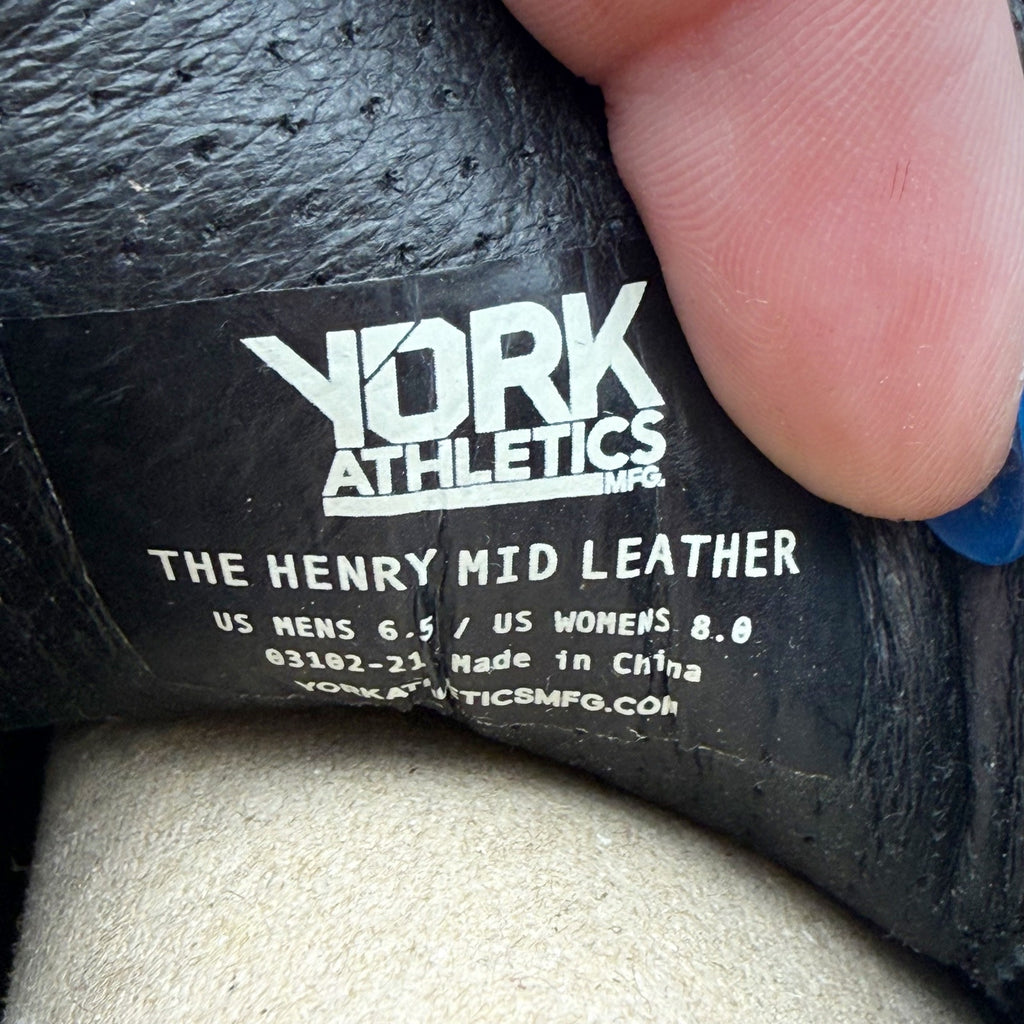 YORK Athletics Womens The Henry Mid Trainer Sneakers US 8 Black Leather NIB