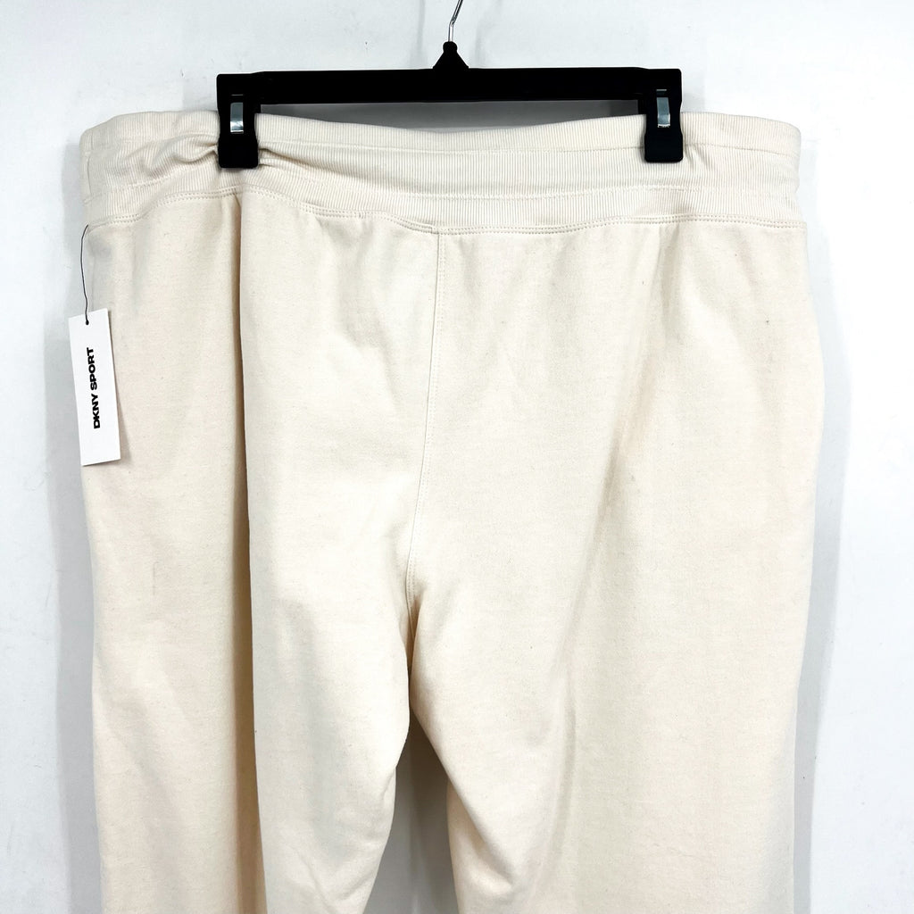 DKNY Womens Stacked Logo Relaxed Joggers XL Cream Embroidered Sweatpants NWT