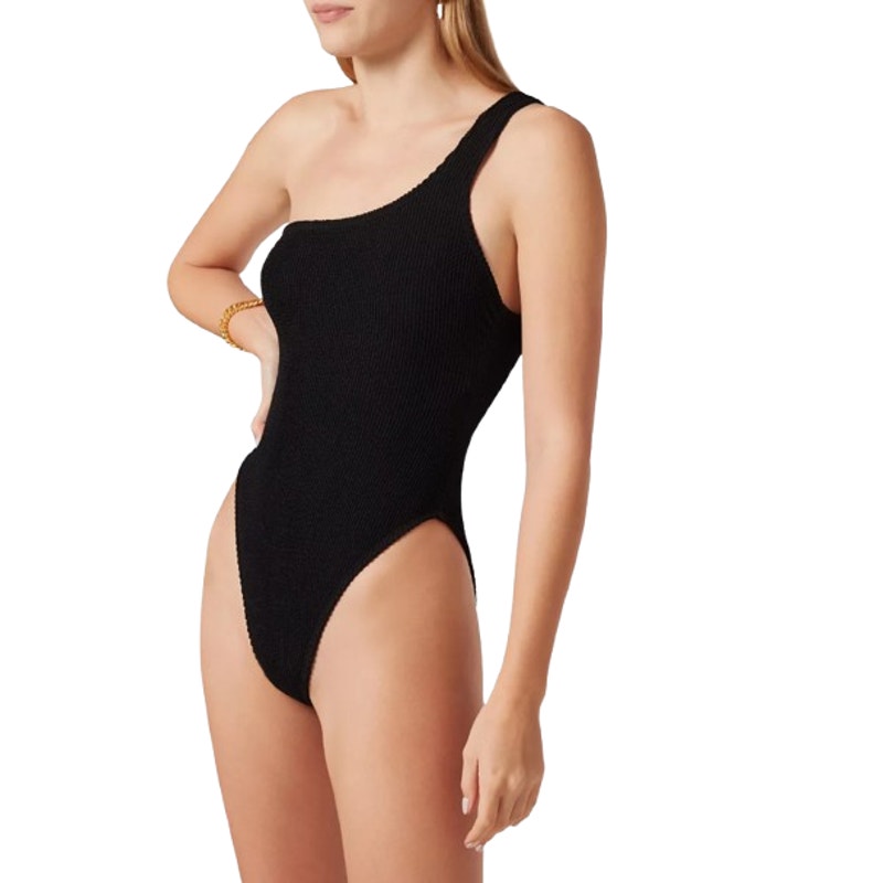 GOOD AMERICAN Always Fits One Shoulder Swimsuit SMALL MEDIUM 1-2 Black NWT