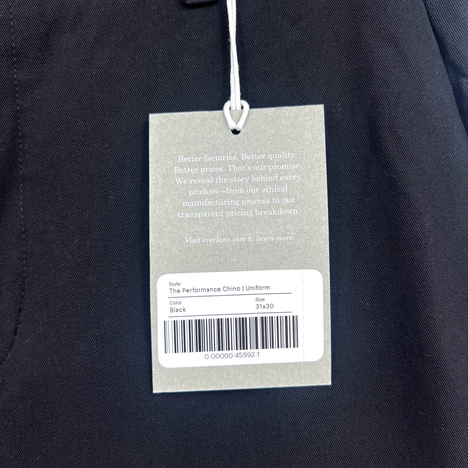 EVERLANE Uniform Mens Performance Chino Pants 31x30 Black Athletic Fit NWT