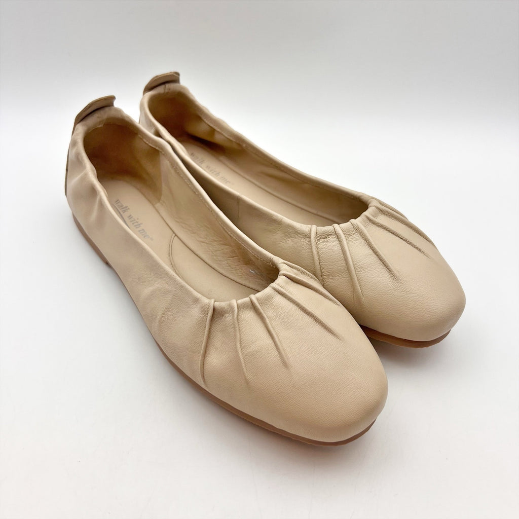 Coldwater Creek Womens Walk With Me Flex Ballet Flats Size 7 Beige Leather NIB