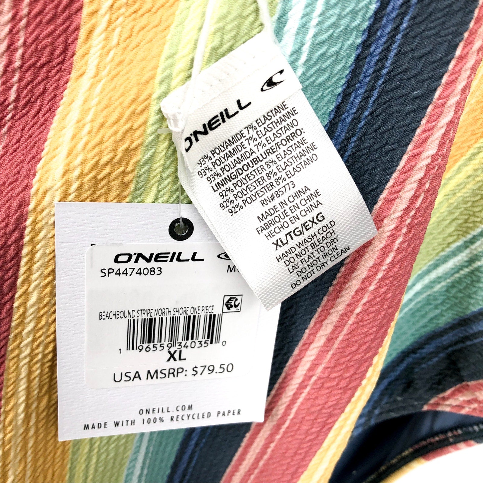 O'NEILL Women's North Shore One-Piece Swimsuit XL Multi Beach Bound Stripe NWT