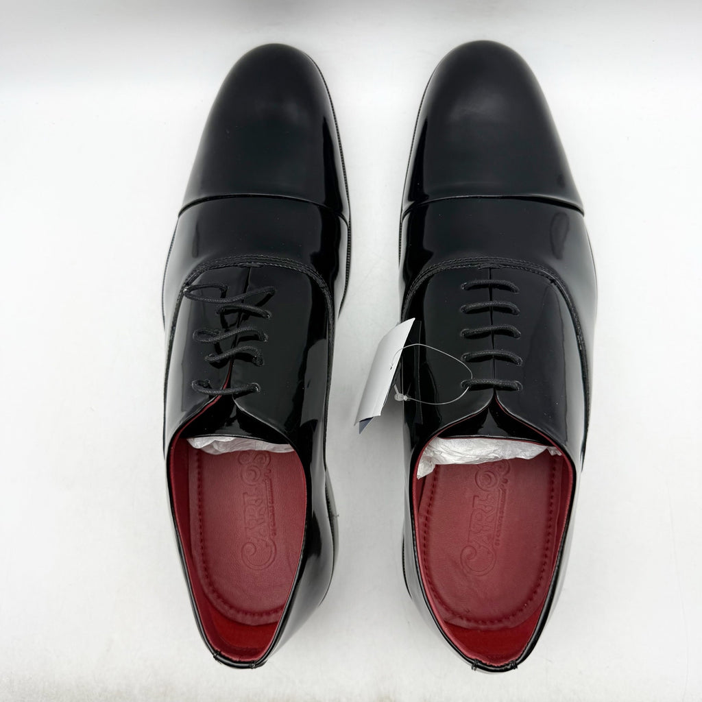 Carlos Santana Mens Tuxedo Cap-Toe Oxford Shoes US 11.5 Black Patent Leather NIB