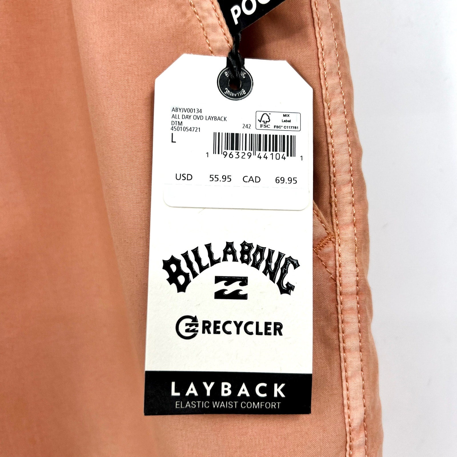 BILLABONG Men's All Day Layback Boardshort Large Orange Dusty Melon Overdyed NWT