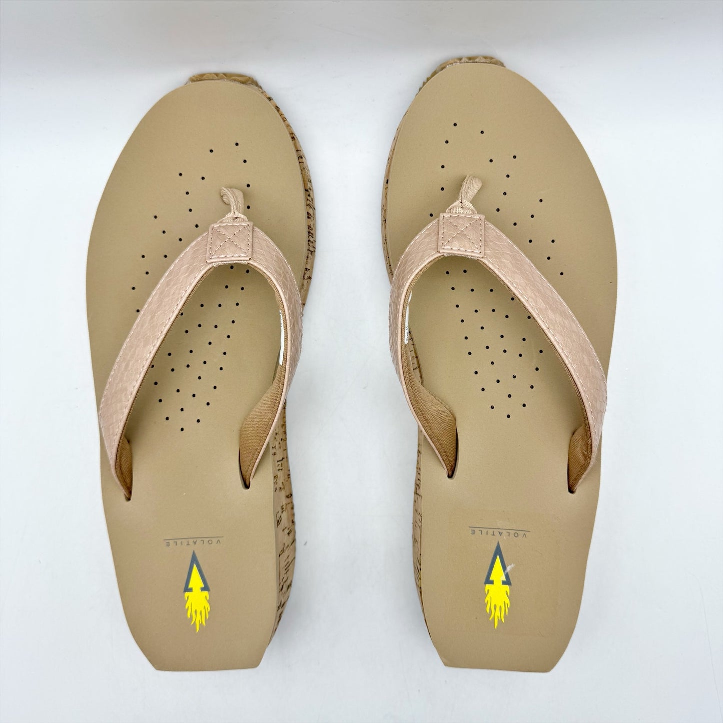 Volatile Womens Neville Wedge Sandal US 11 M Nude Snake Vegan Leather NWOB