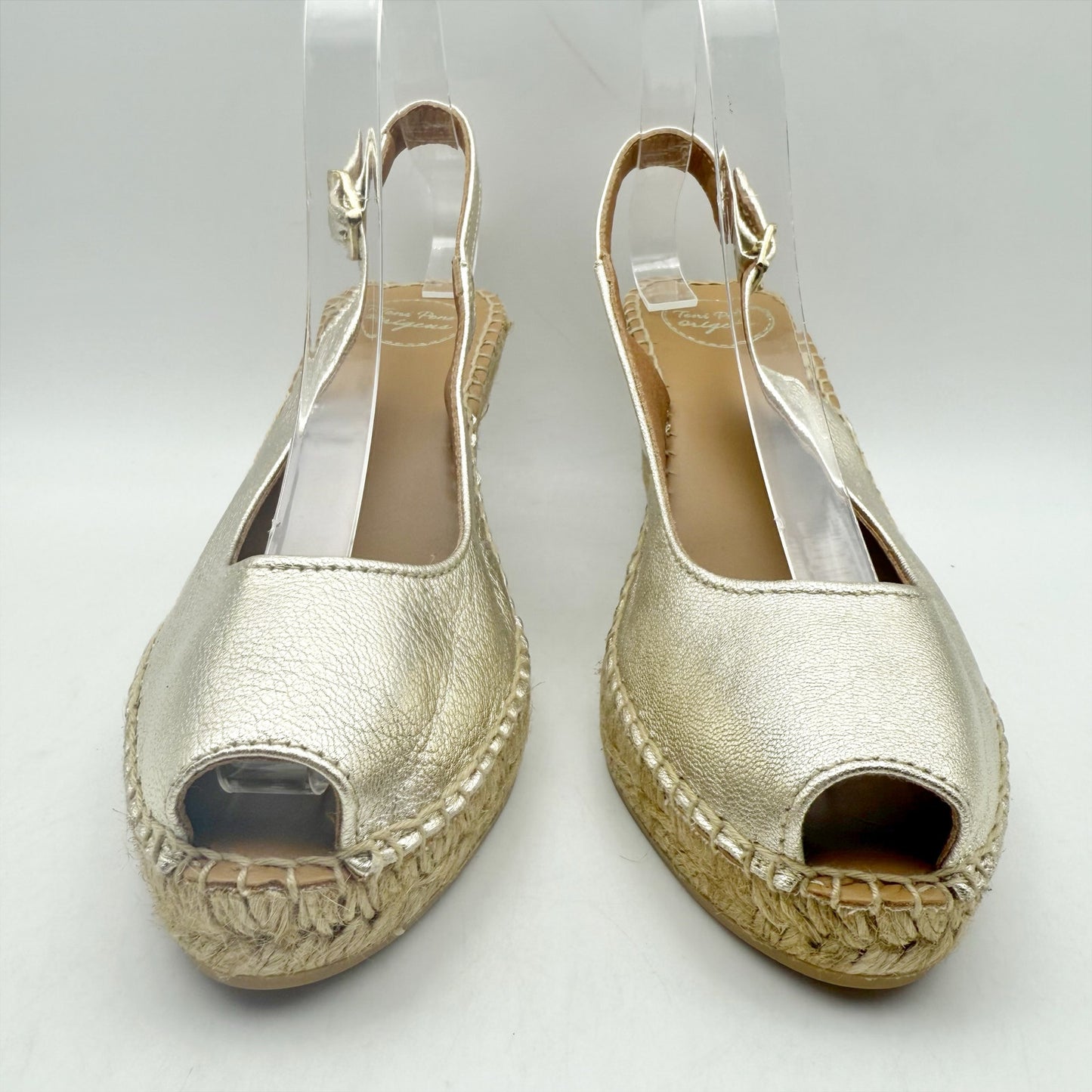 Toni Pons Womens Croacia Espadrille Sandals EU 38 US 7.5 Gold Leather Wedge NIB