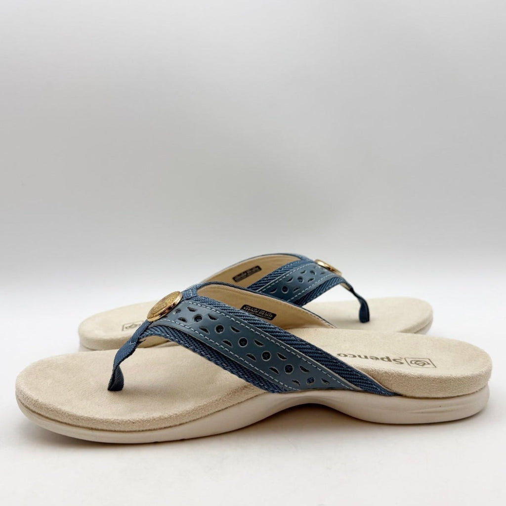 SPENCO Women's Starboard Flip Flop Sandals Size 6.5 WIDE Blue Stone NIB