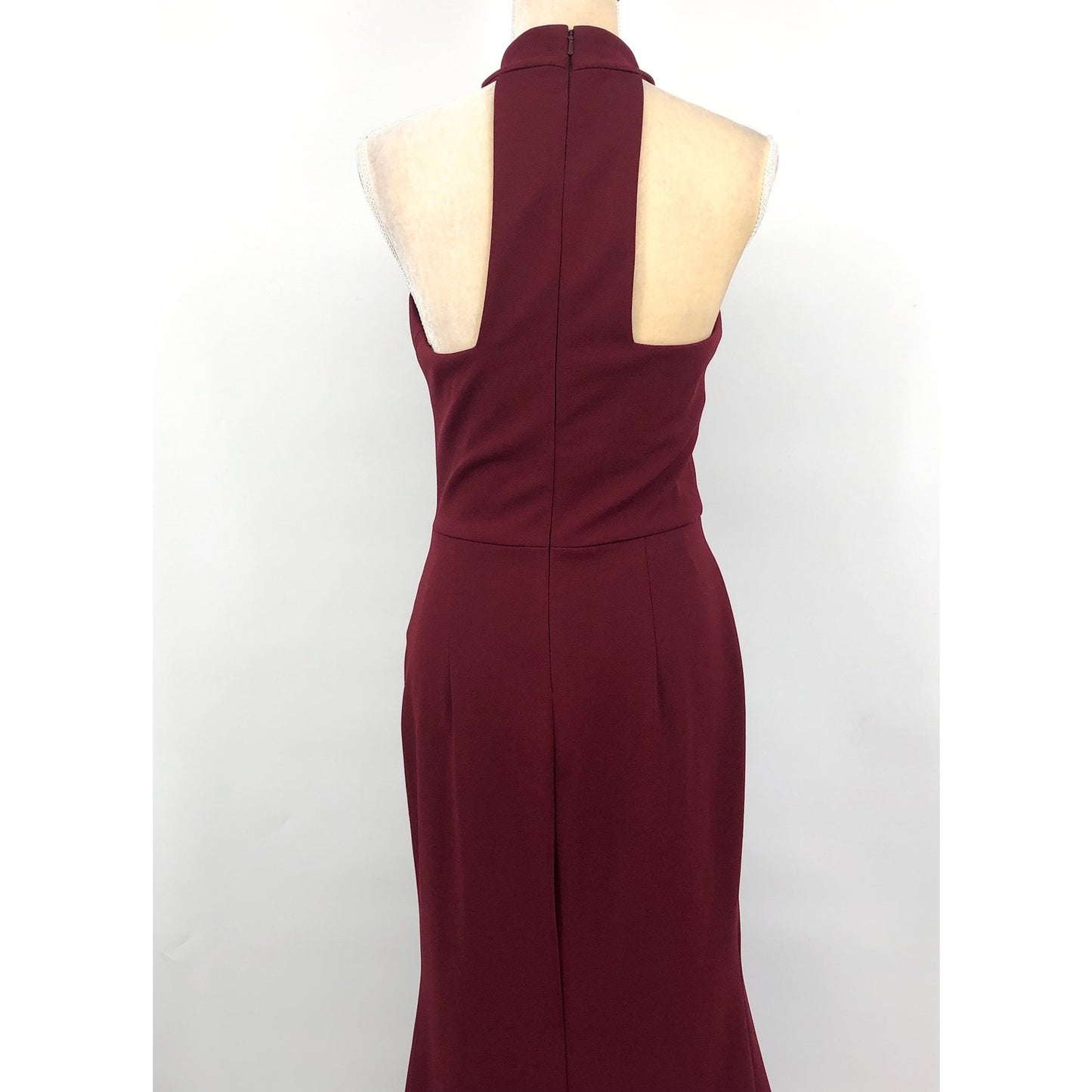 AQUA Women's Halter Neck Gown Size 4 Red Bordeaux Scuba Crepe Dress NWT