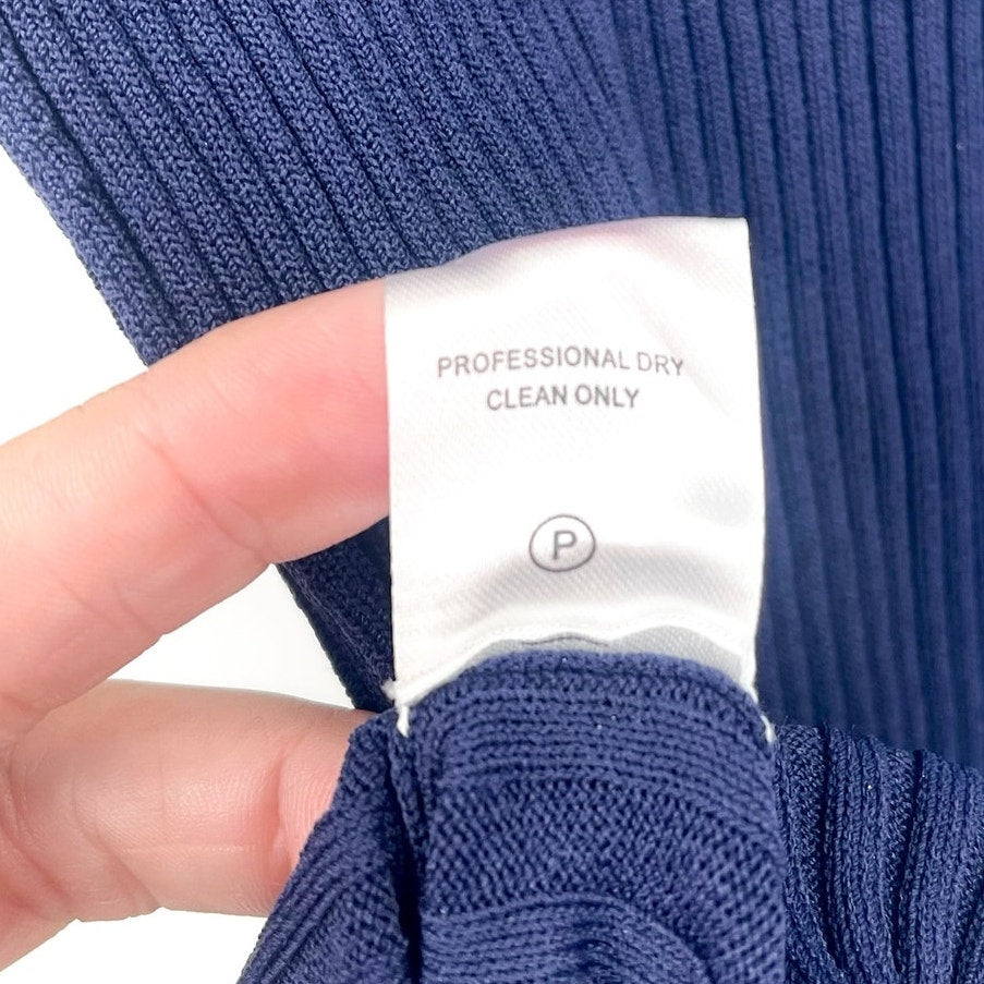 STAUD Women's Brice Bicolor Polo Shirt Medium Blue Colorblock Ribbed Knit NWOT