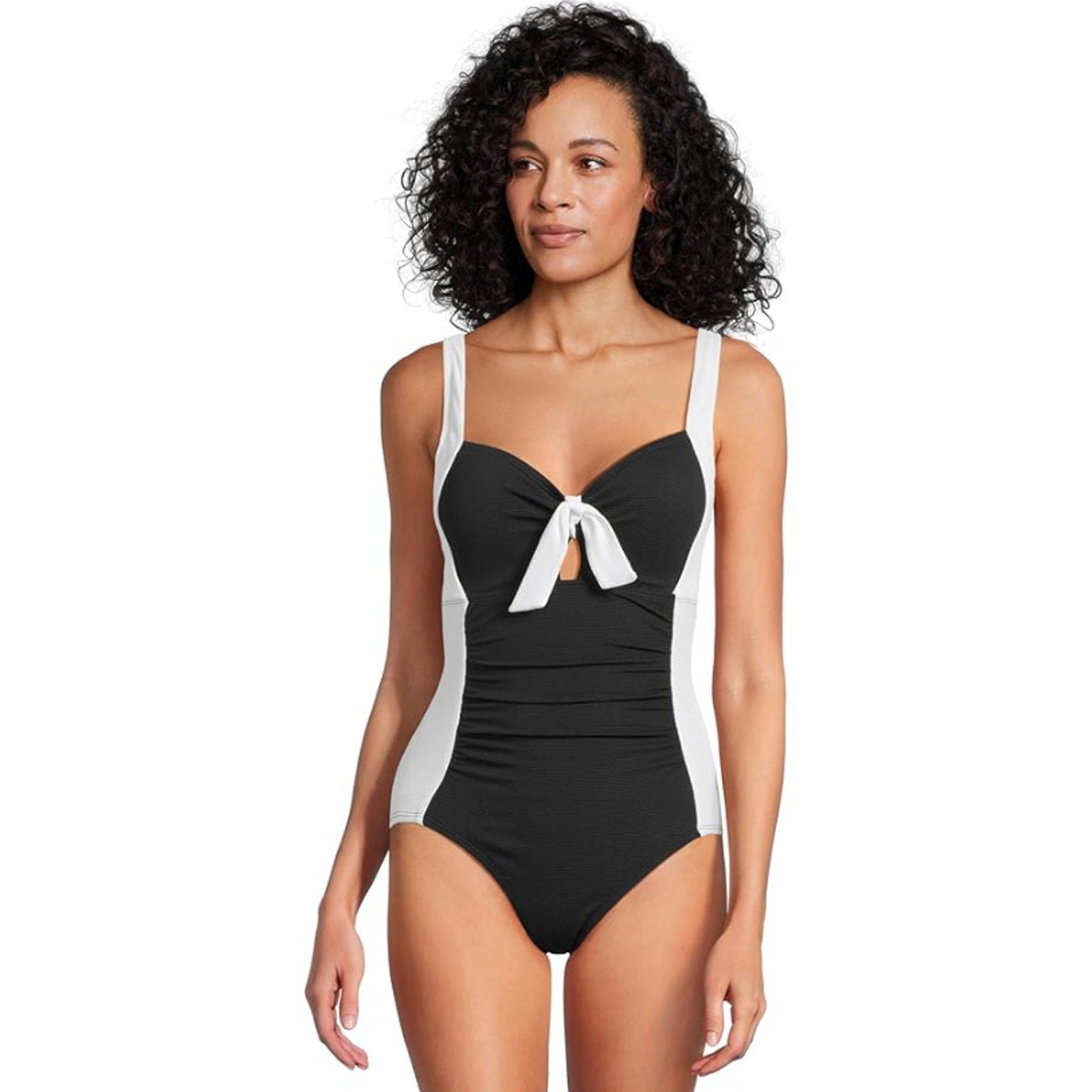 TOMMY BAHAMA Island Cays One-Piece Swimsuit Size 16 White Black Colorblock NWT