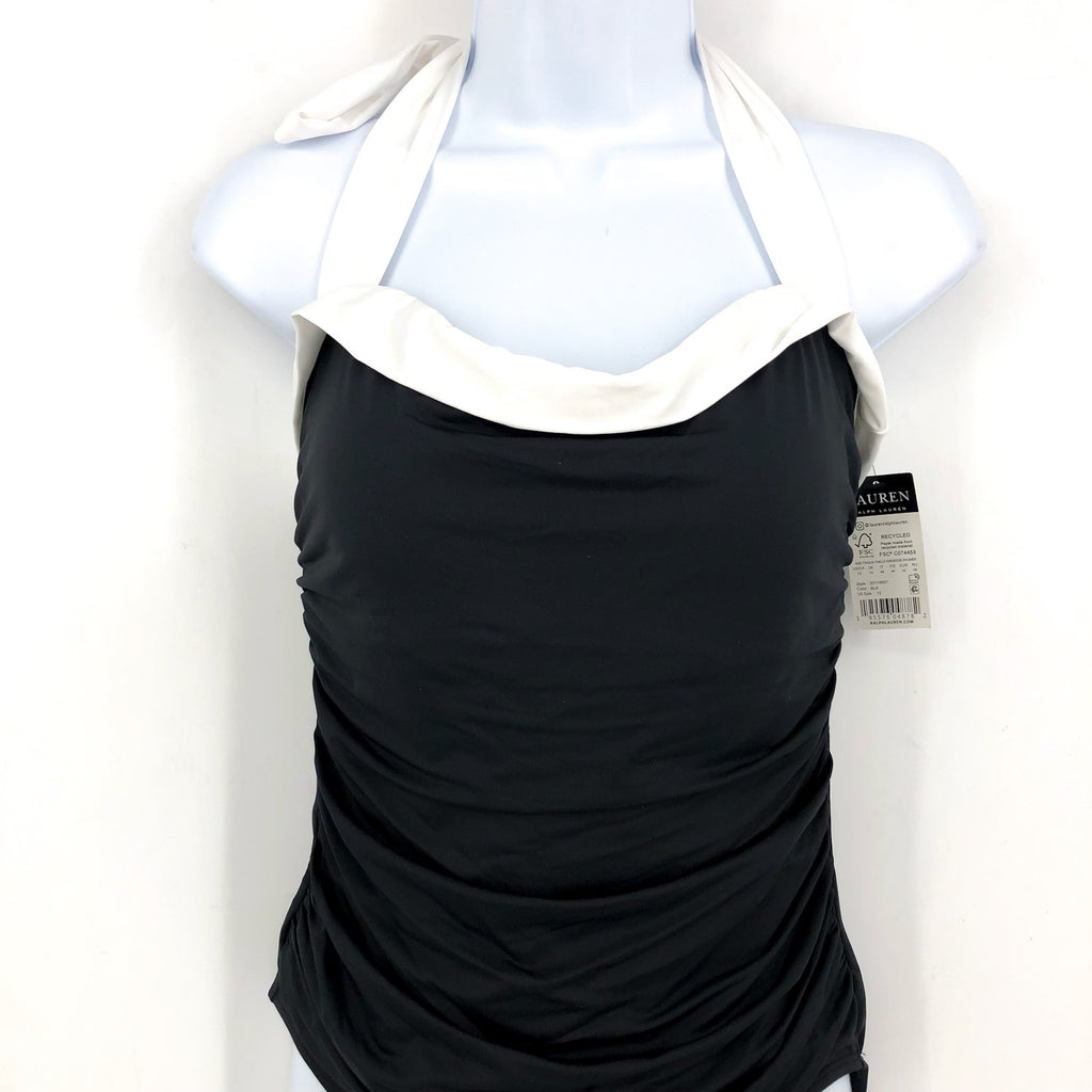 LAUREN RALPH LAUREN Bel Air Bandeau One-Piece Swimsuit Size 12 Black White NWT
