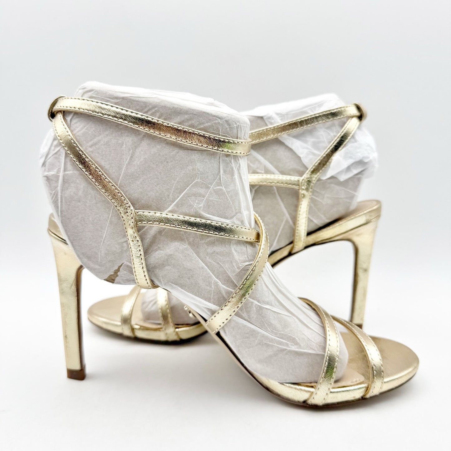 Sam Edelman Womens Delanie Heeled Sandal US 6 M EU 36 Gold Leather Strappy NIB