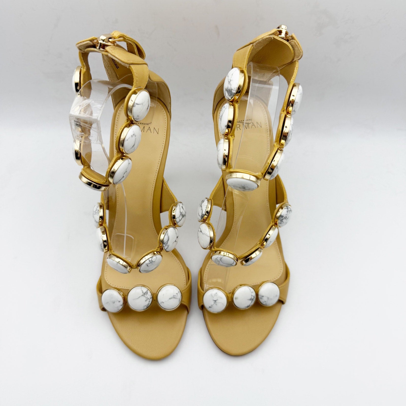 Alexandre Birman Womens Rosie 100 Heels EU 38 Tan Stone Strap Stiletto