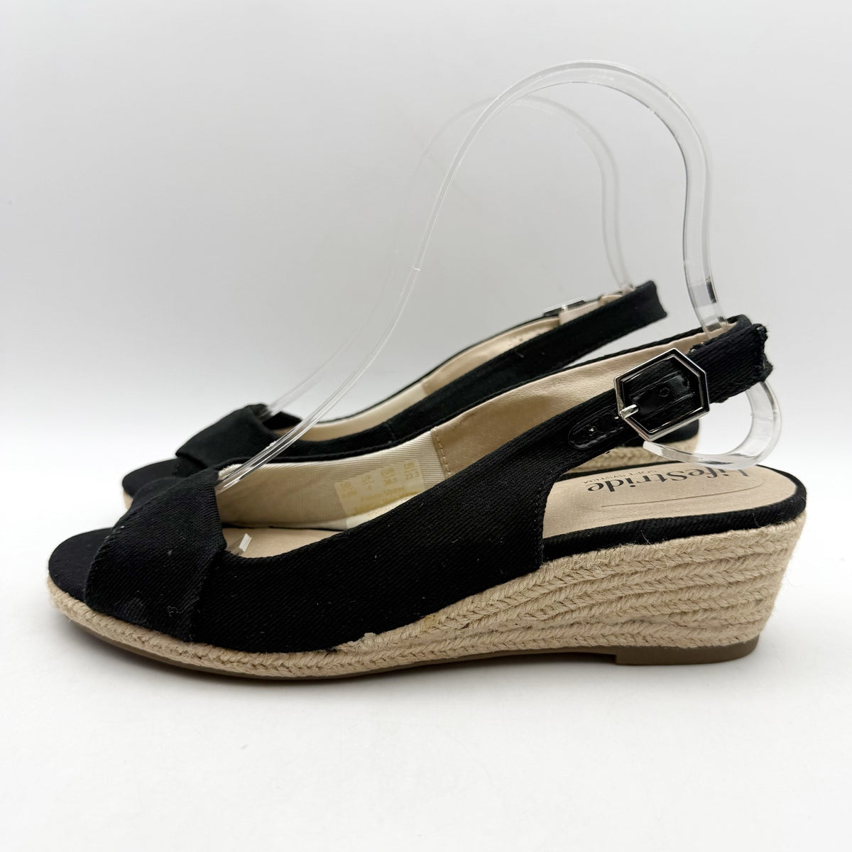 LifeStride Womens Socialite Wedge Sandals Size 6.5 M EU 36.5 Black Canvas NWOB