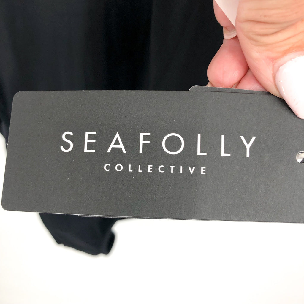 SEAFOLLY COLLECTIVE Women's One Piece Swimsuit US 14 Black Cap Sleeve NWT