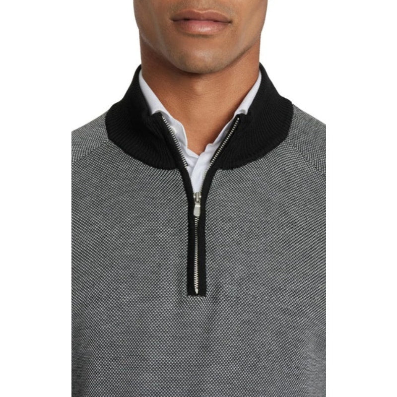 JACK VICTOR Men's Valois 1/4 Zip Sweater Large Black Pullover Cotton Silk NWT