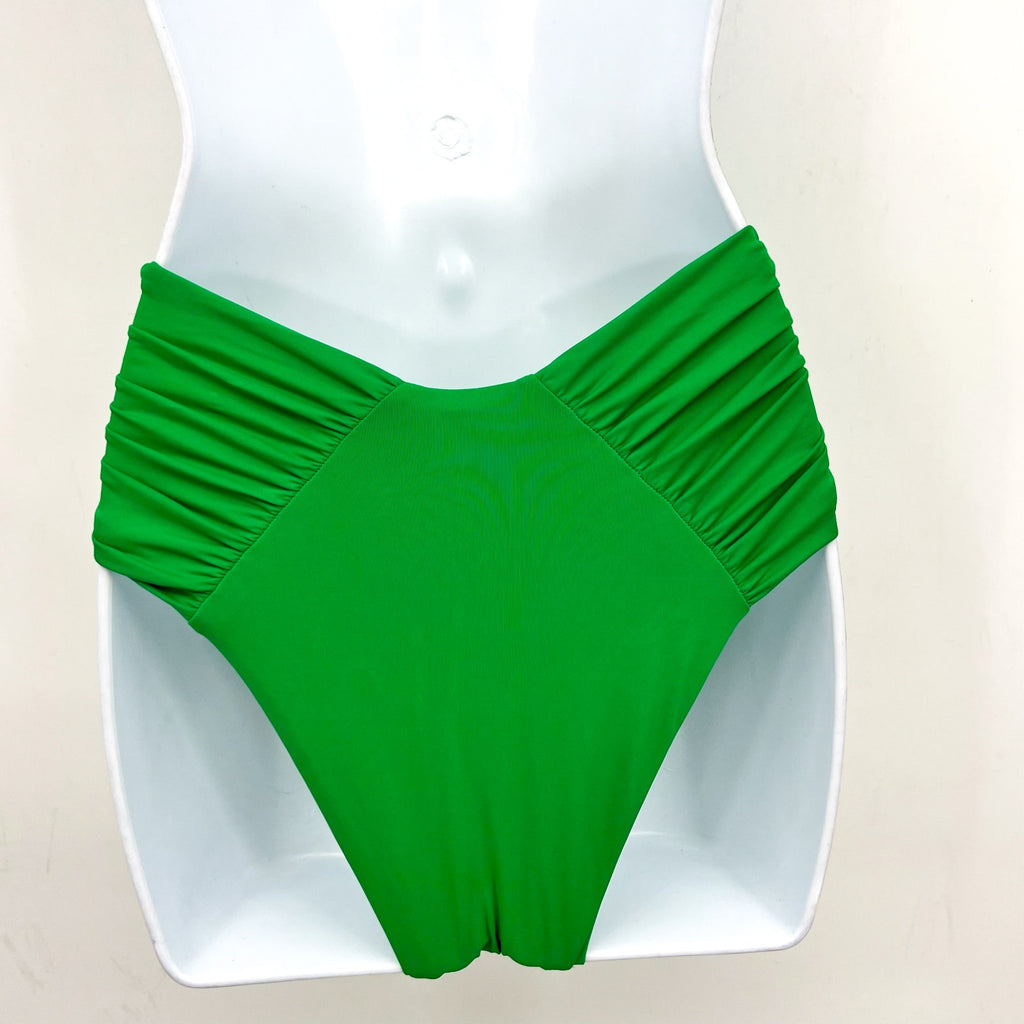 BECCA Color Code French Cut Bikini Bottom Small Emerald Green Shirred NWT