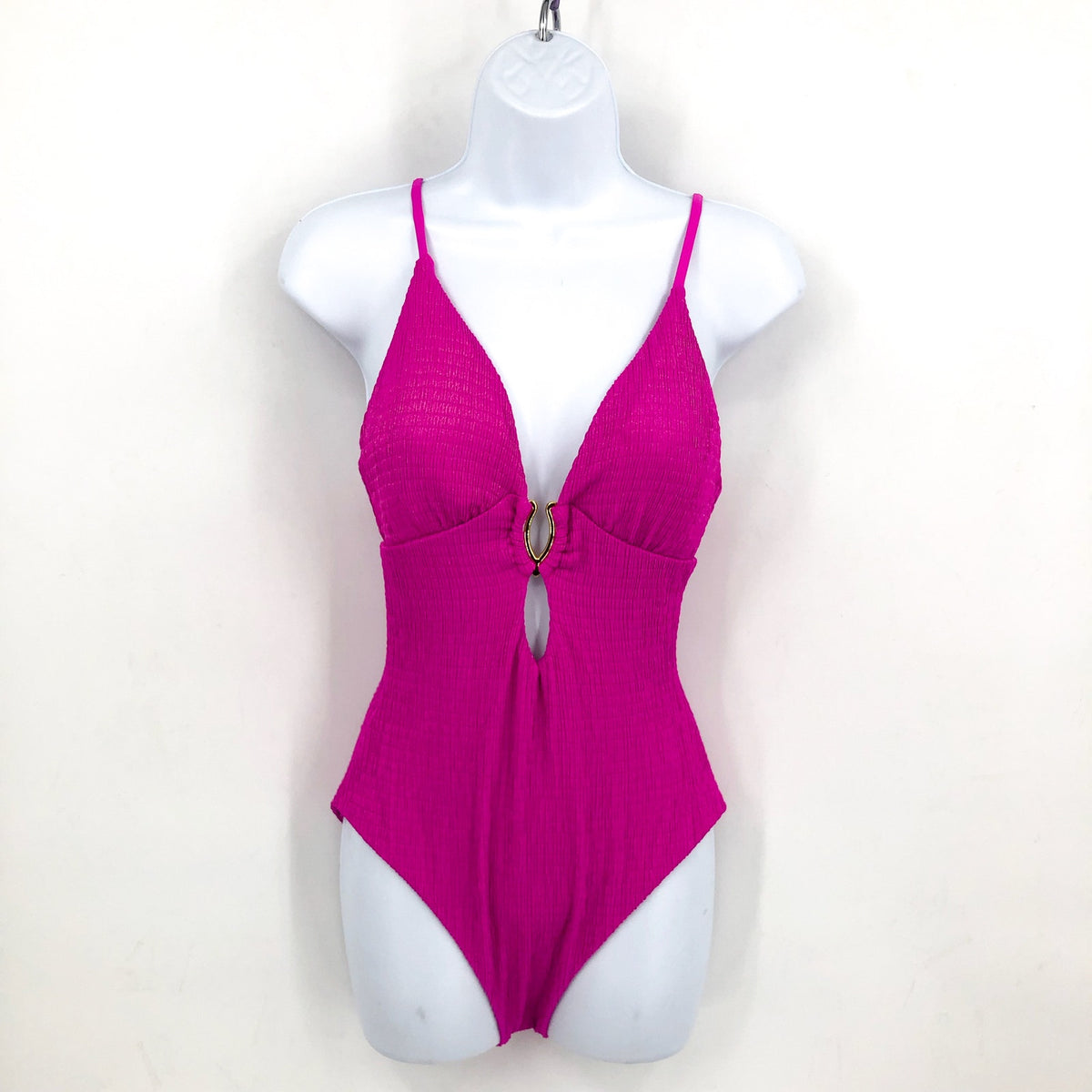 BECCA Luminous Evelynn Plunge One-Piece Swimsuit Medium Vivid Pink NWT