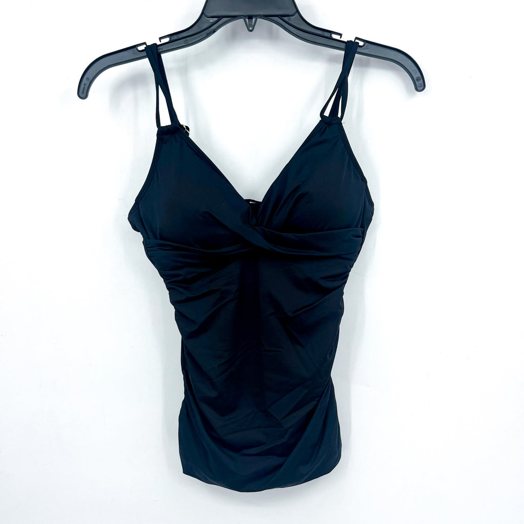 LAUREN RALPH LAUREN Double Strap Twist Tankini Top Size 4 Black Underwire NWT