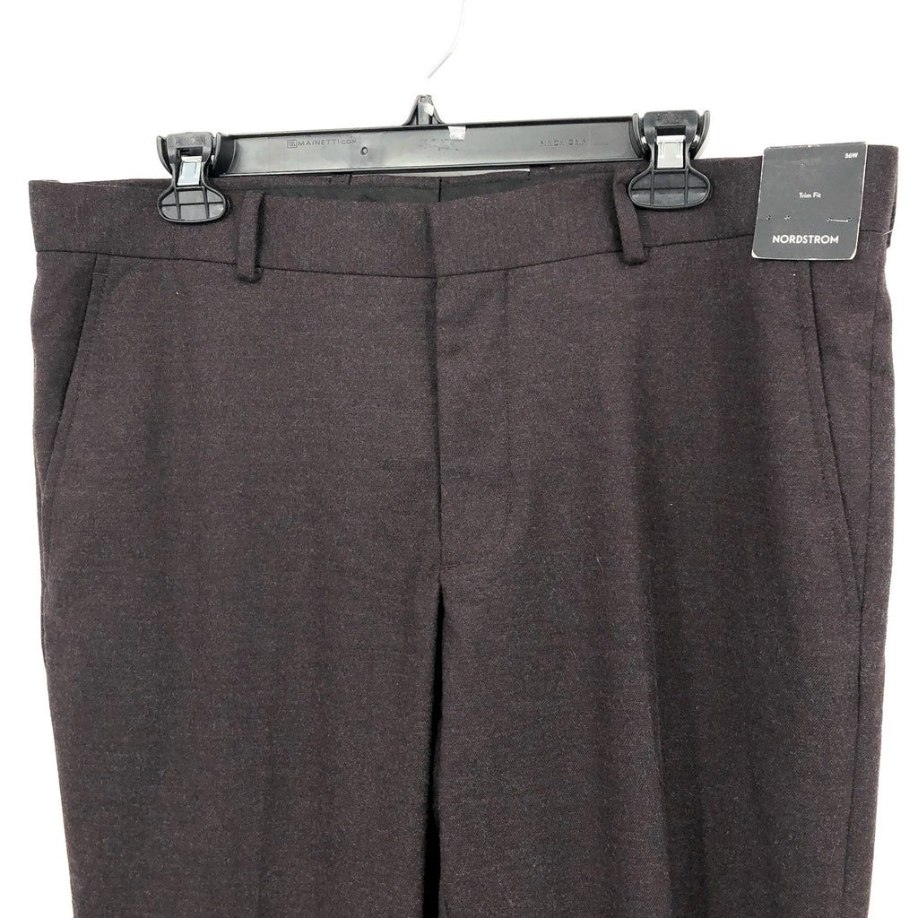 NORDSTROM Men's Trim Fit Trousers Pants 36R Dark Grey Flat Front Stretch NWT