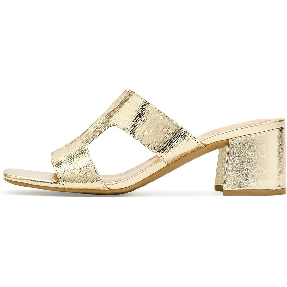 Bandolino Womens Merring Block Heel Slide Sandals Size 9 Gold Lizard NIB