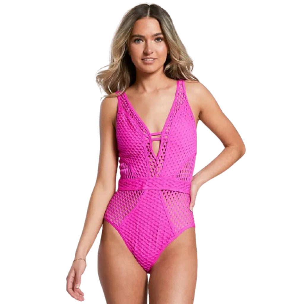 BECCA Women's Castaway Textured One-Piece Swimsuit Small Azalea Pink NWT