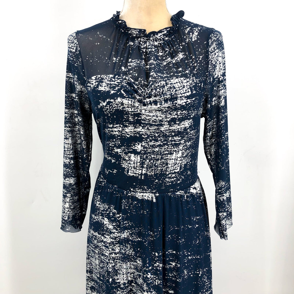 TED BAKER Iggiey Metallic Burnout Midi Dress Large US 12 Navy Blue NWT