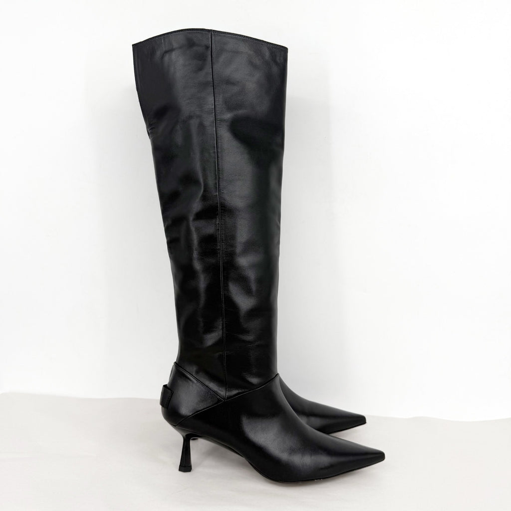 AllSaints Womens Odyssey Over-The-Knee Boots US 9 M Black Leather NWOB