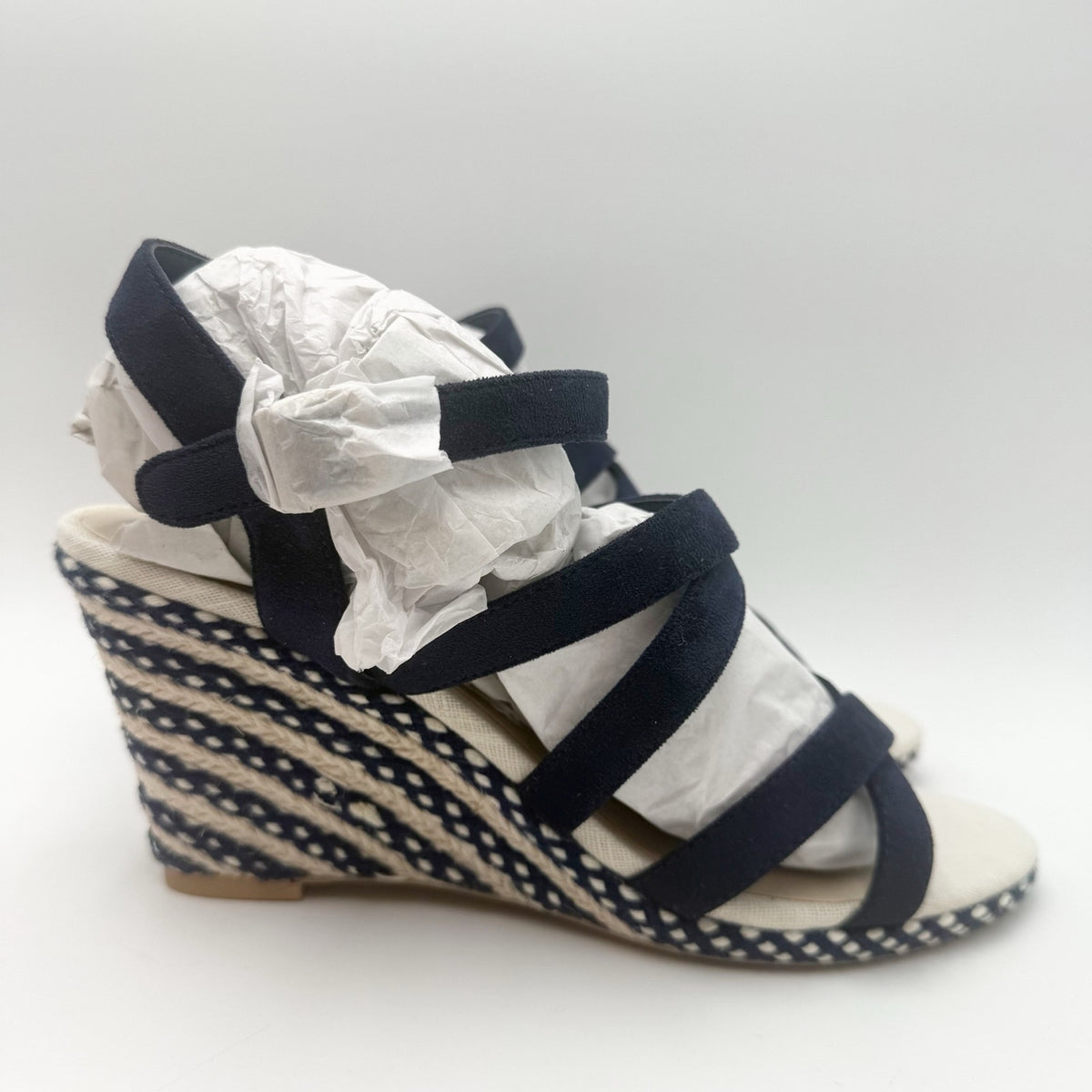 DOLCE Vita Womens DV8 Plume Wedge Sandals Size 9.5 Navy Blue Canvas NWOB