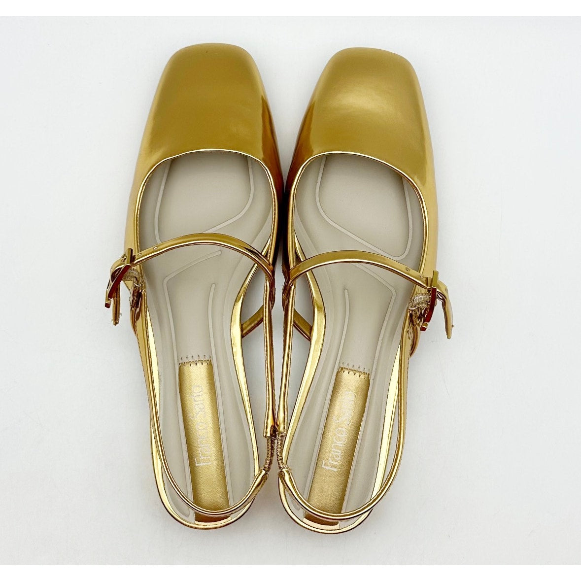 Franco Sarto Womens Destin Mary Jane Flats Size 6 M Gold Patent Leather NIB