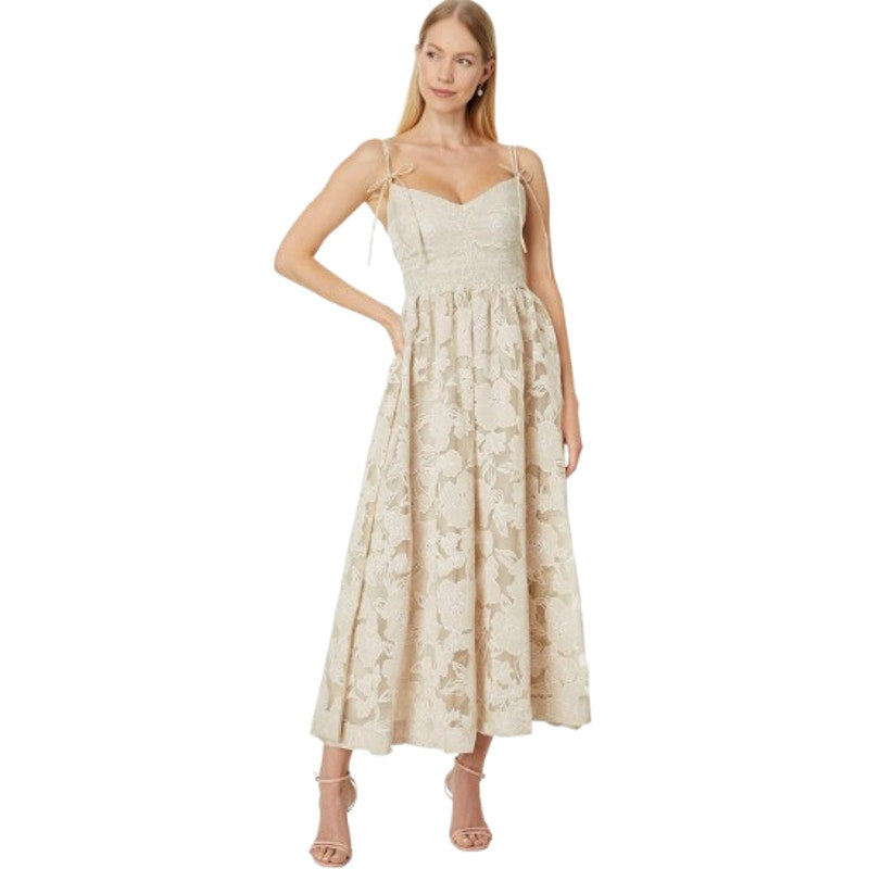EN SAISON Women's Jenna Midi Dress Small Natural Beige Organza Floral NWOT