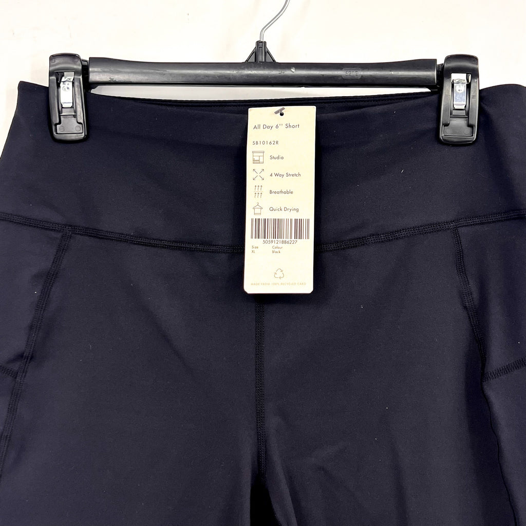 SWEATY BETTY Women's All Day 6" Shorts XL Black Athletic Stretch NWT