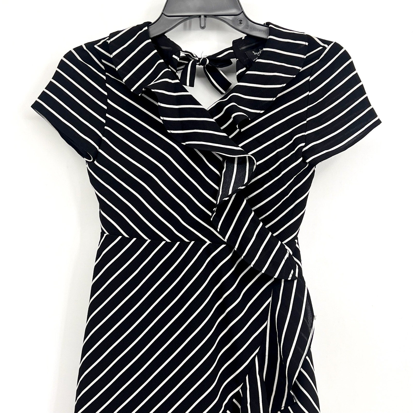 BARDOT Girl's Lola Open Back Dress Size 18 Black White Stripe NWT