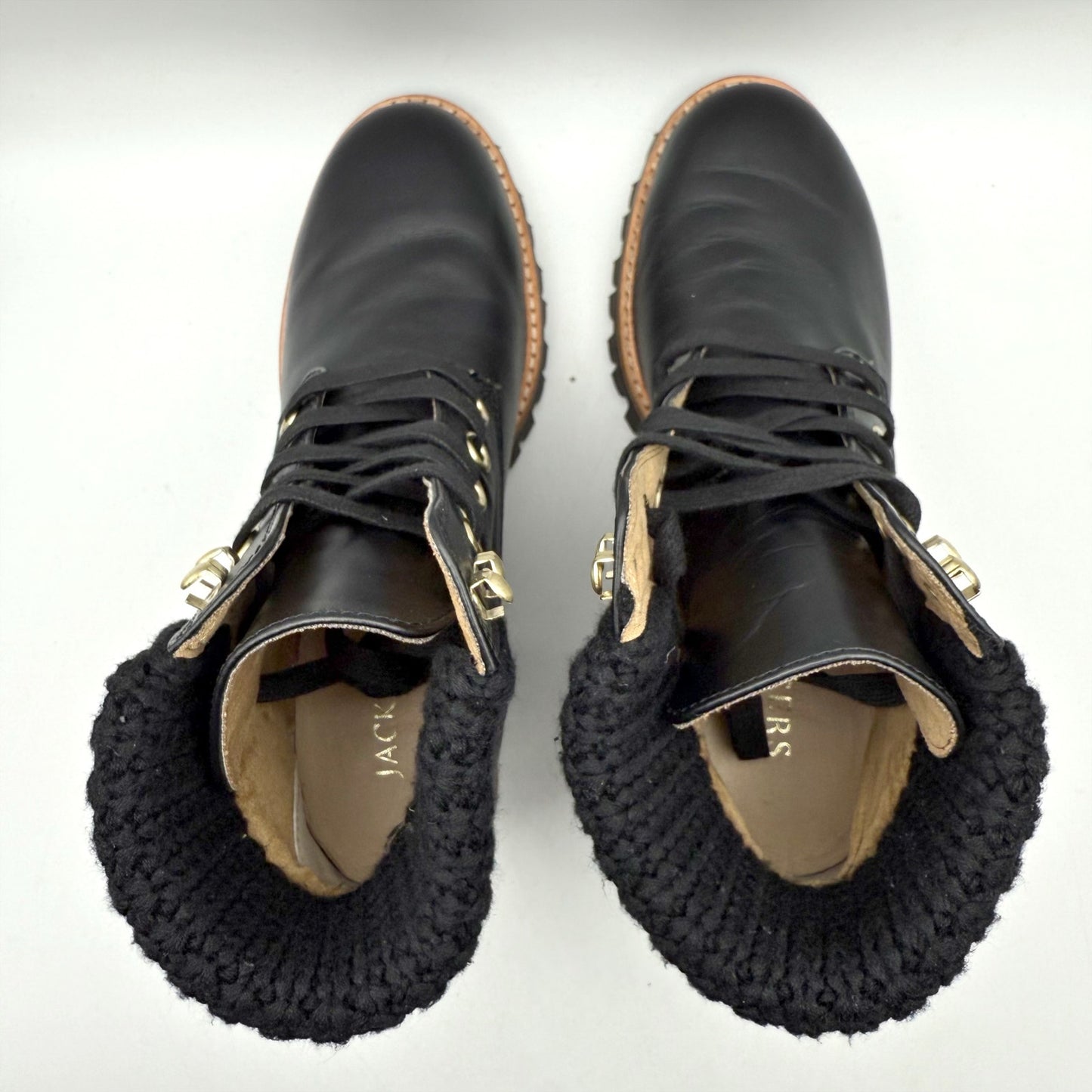 Jack Rogers Womens Harper Hiker Booties US 7.5 Black Leather Water Resistant NIB