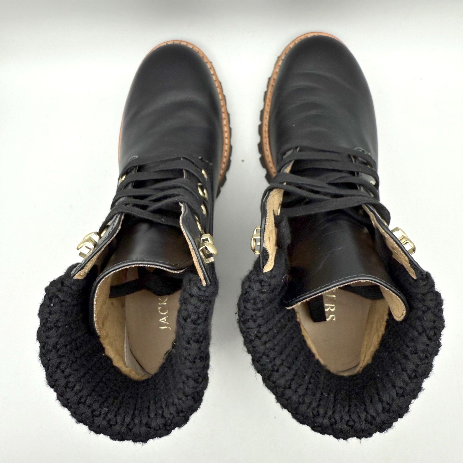 Jack Rogers Womens Harper Hiker Boots US 7.5 Black Leather Water Resistant NIB