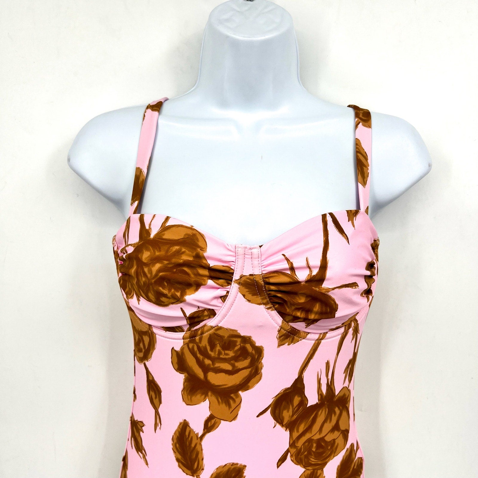 SEAFOLLY Rococo Underwire One Piece Swimsuit Size 8 Pink Blossom Ruched NWT