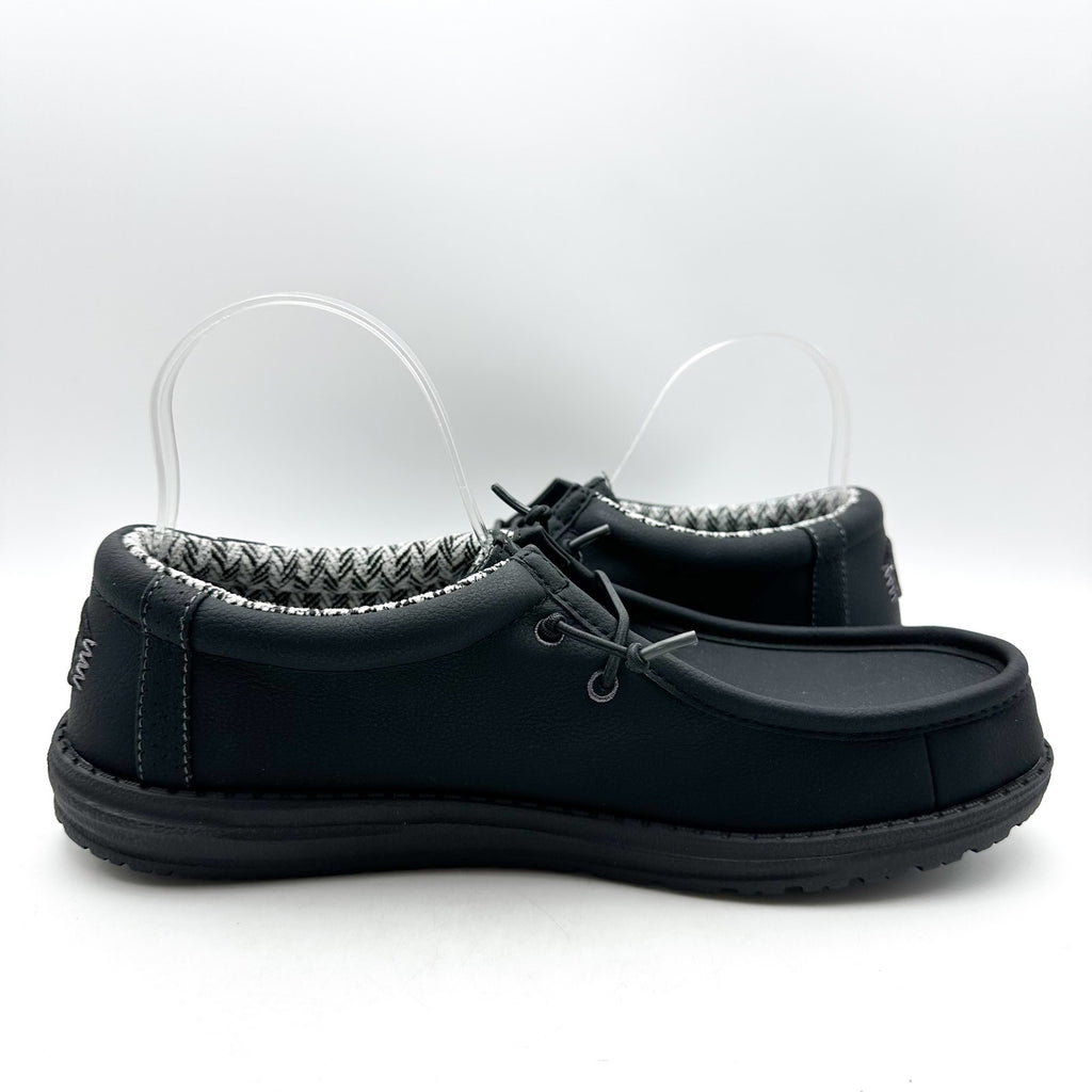 HEY DUDE Mens Wally Classic Sneakers Size 11 Black Faux Leather Slip On NWOB