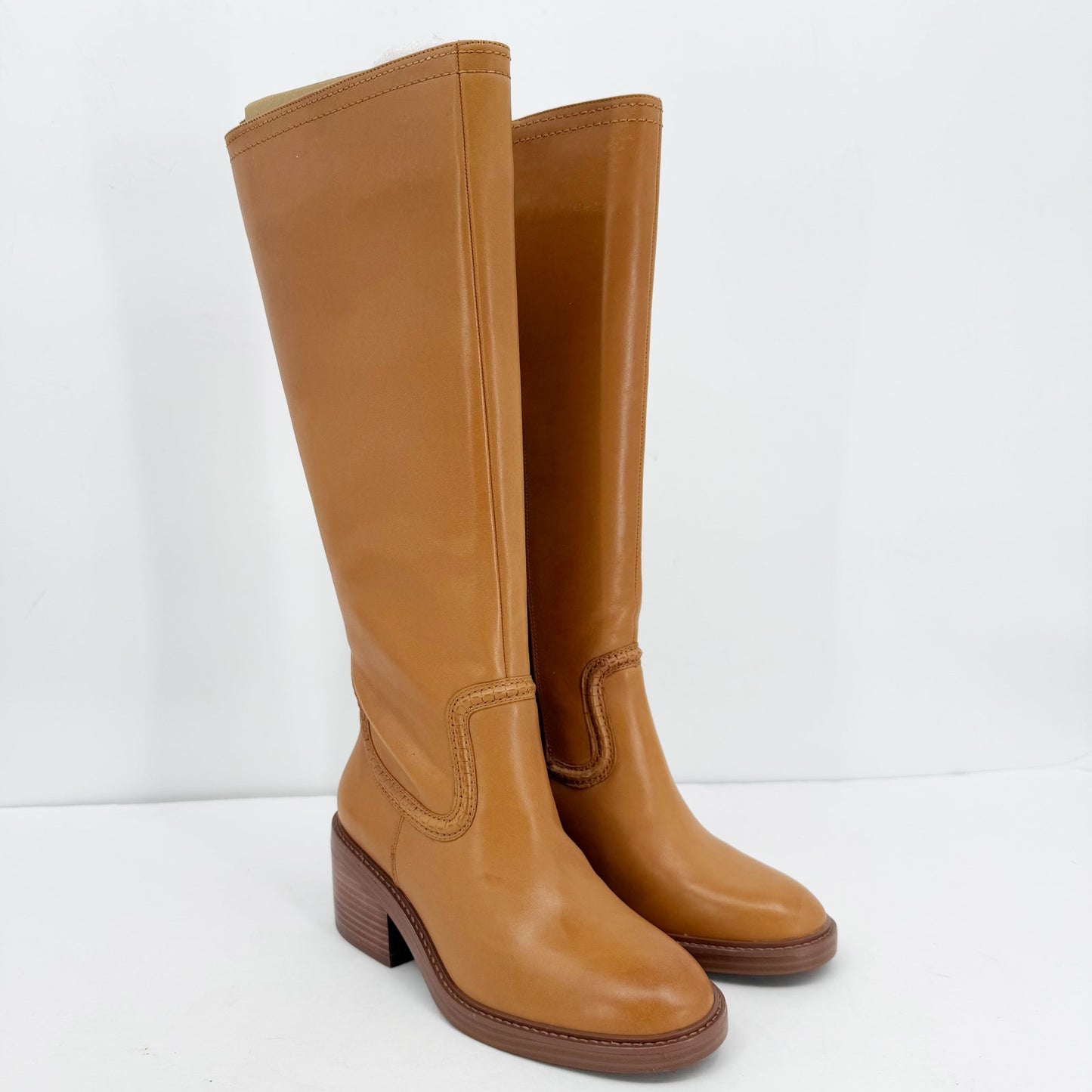 Vince Camuto Womens Vuliann Tall Heeled Boots US 5 M Brown Burnished Leather NIB