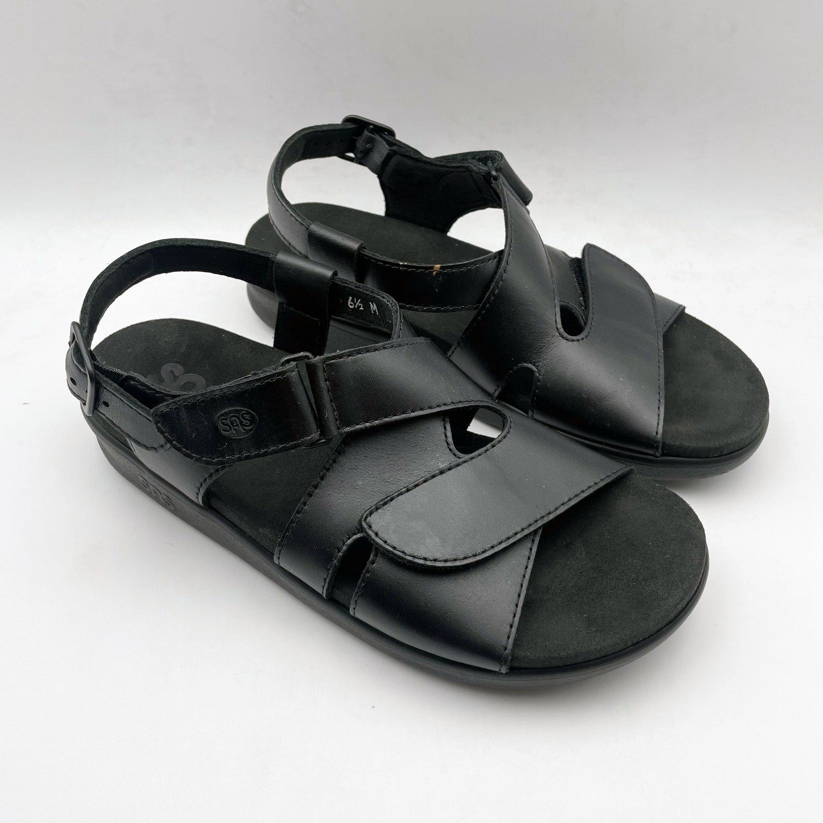 SAS Womens Huggy Adjustable Comfort Sandal US 6.5M EU 37 Black Leather NWOB